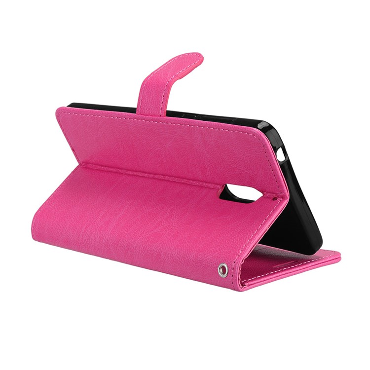 Pure Color Crazy Horse Wallet Stand Protective Leather Mobile Phone Case for Nokia 6 - Rose-14