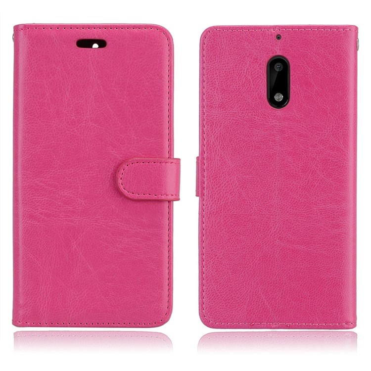 Pure Color Crazy Horse Wallet Stand Protective Leather Mobile Phone Case for Nokia 6 - Rose-2