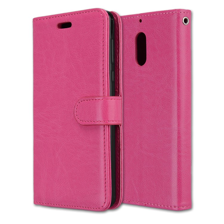 Pure Color Crazy Horse Wallet Stand Protective Leather Mobile Phone Case for Nokia 6 - Rose-3