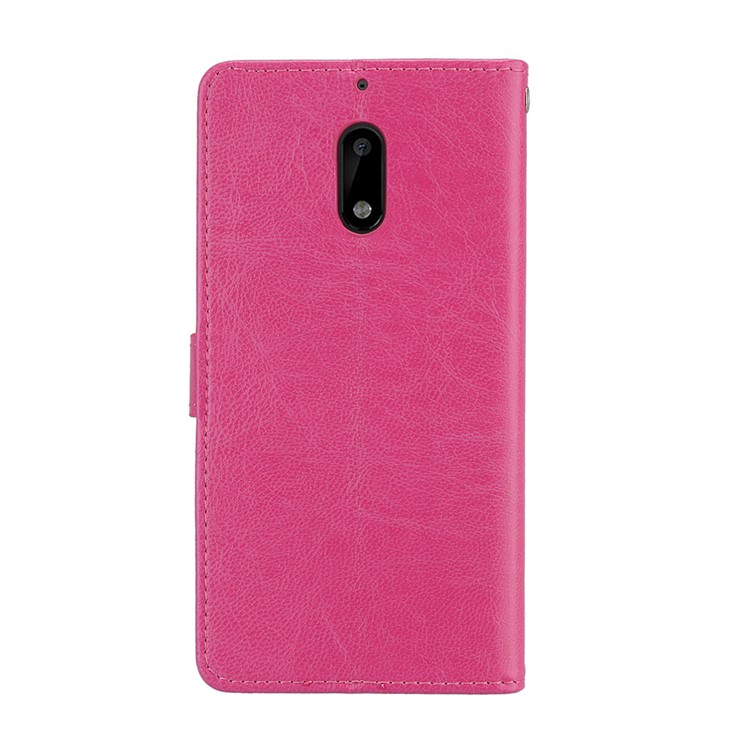 Pure Color Crazy Horse Wallet Stand Protective Leather Mobile Phone Case for Nokia 6 - Rose-5