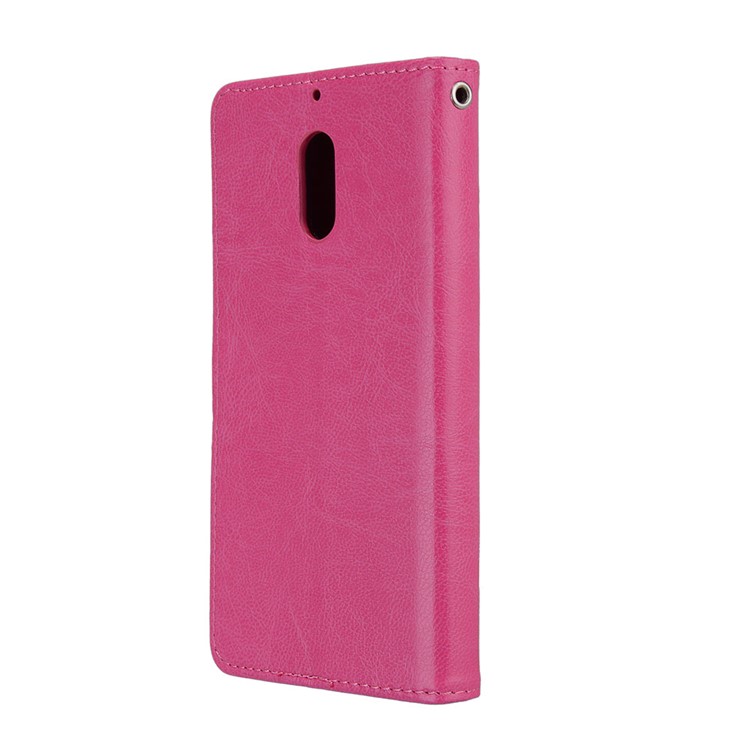 Pure Color Crazy Horse Wallet Stand Protective Leather Mobile Phone Case for Nokia 6 - Rose-8