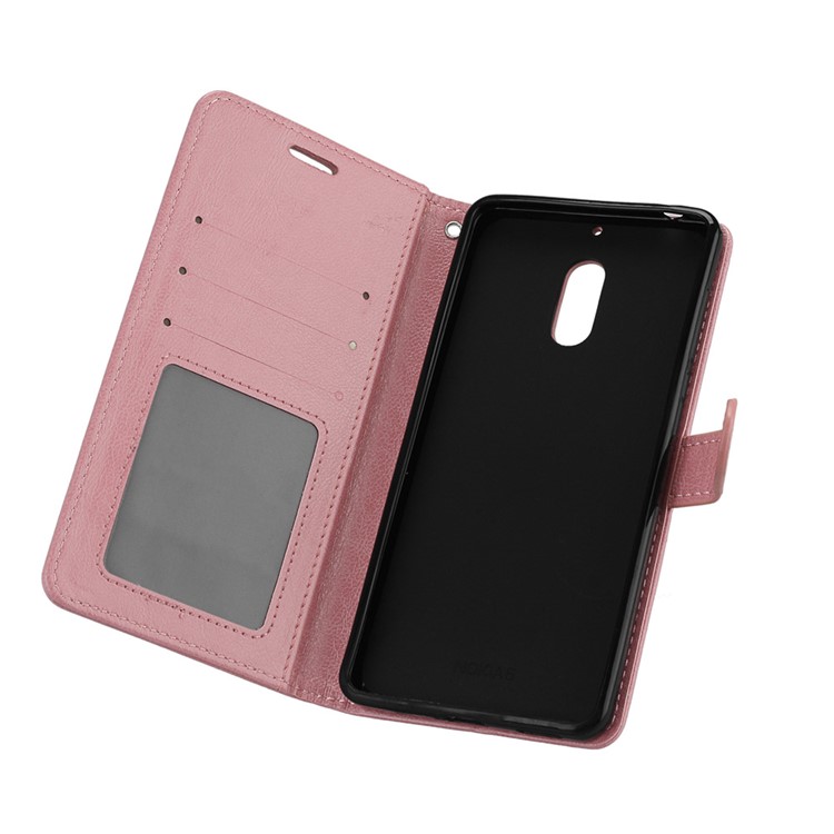 Pure Color Crazy Horse Wallet Stand Protective Leather Casing for Nokia 6 - Pink-10
