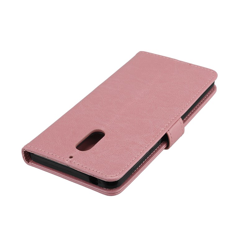 Pure Color Crazy Horse Wallet Stand Protective Leather Casing for Nokia 6 - Pink-12