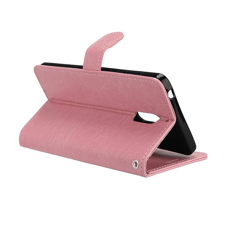 Pure Color Crazy Horse Wallet Stand Protective Leather Casing for Nokia 6 - Pink-14