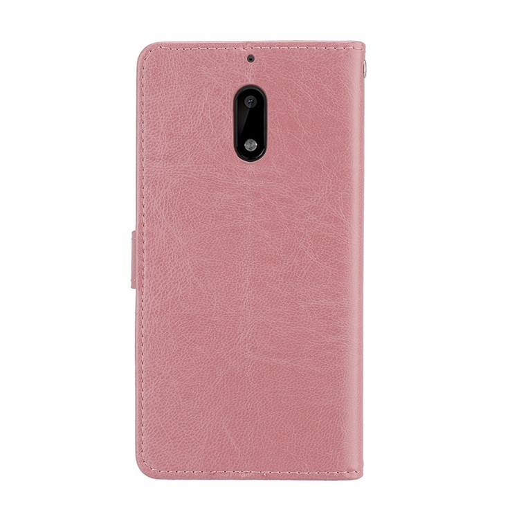 Pure Color Crazy Horse Wallet Stand Protective Leather Casing for Nokia 6 - Pink-5