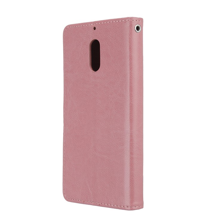 Pure Color Crazy Horse Wallet Stand Protective Leather Casing for Nokia 6 - Pink-8