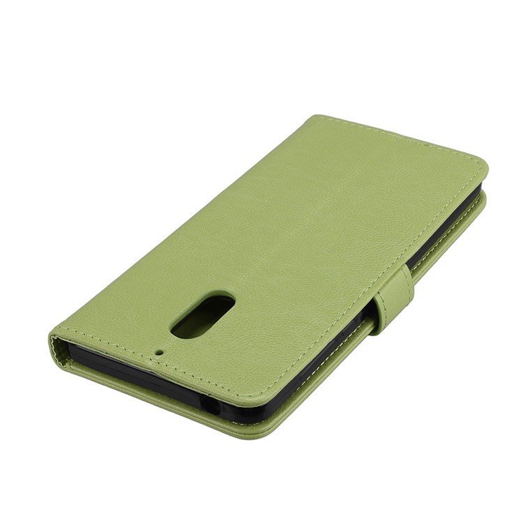 Pure Color Crazy Horse Wallet Stand Protective Leather Cell Phone Case for Nokia 6 - Green-12