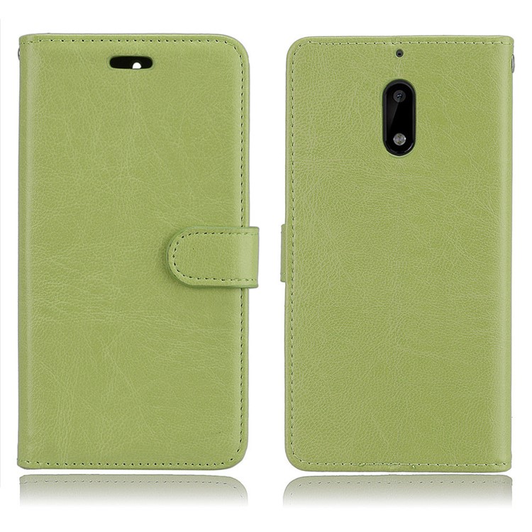 Pure Color Crazy Horse Wallet Stand Protective Leather Cell Phone Case for Nokia 6 - Green-2