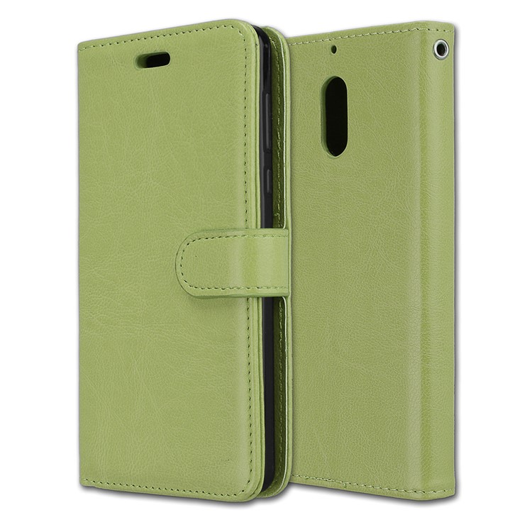 Pure Color Crazy Horse Wallet Stand Protective Leather Cell Phone Case for Nokia 6 - Green-3
