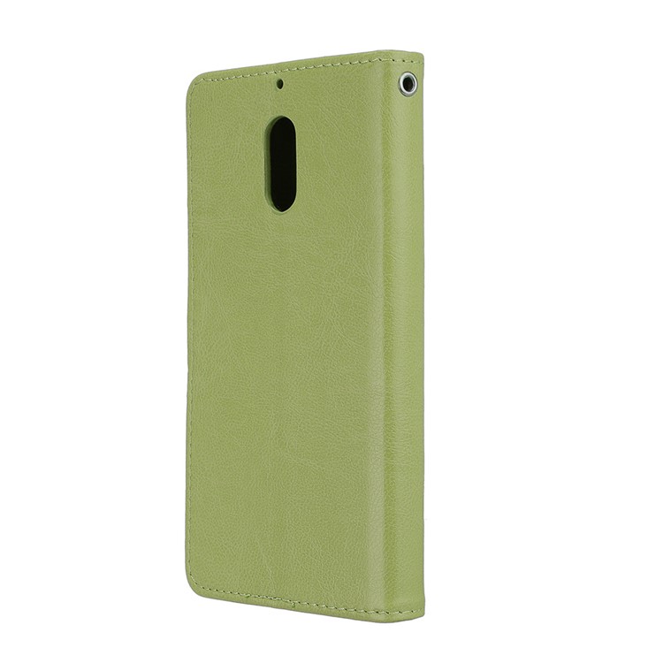 Pure Color Crazy Horse Wallet Stand Protective Leather Cell Phone Case for Nokia 6 - Green-8