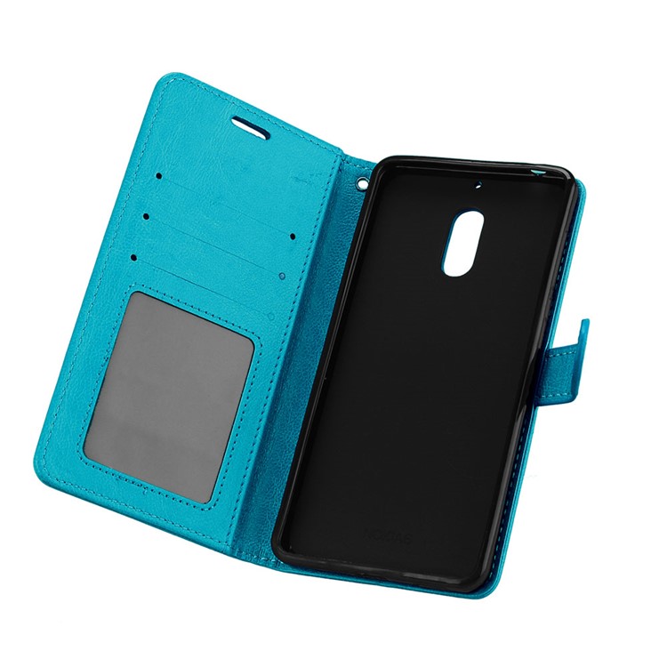 Pure Color Crazy Horse Wallet Stand Protective Leather Mobile Phone Cover for Nokia 6 - Blue-10