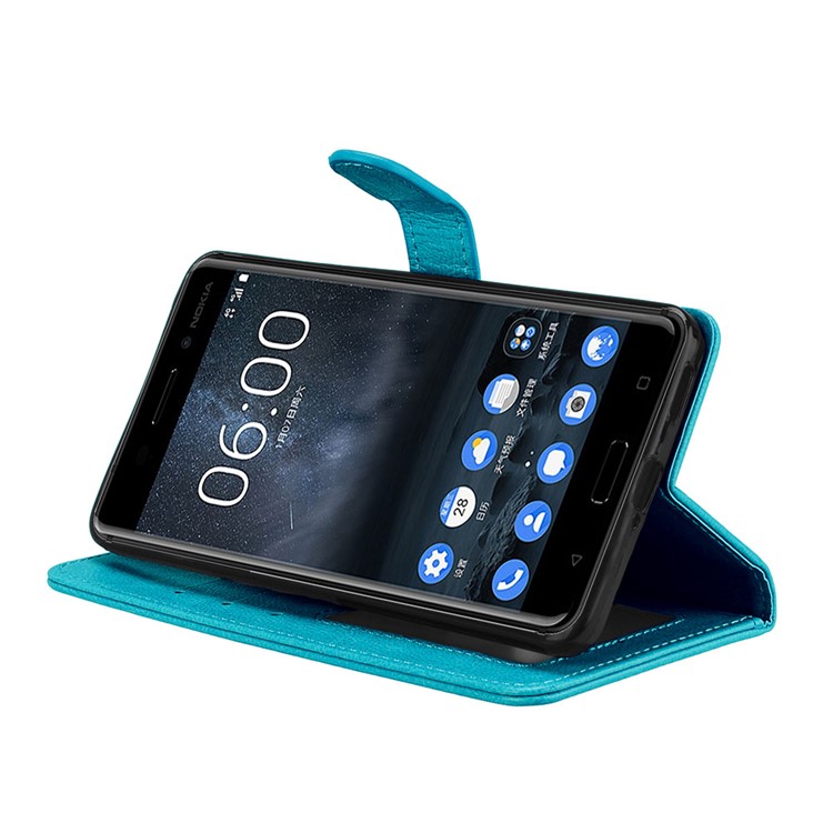 Pure Color Crazy Horse Wallet Stand Protective Leather Mobile Phone Cover for Nokia 6 - Blue-13
