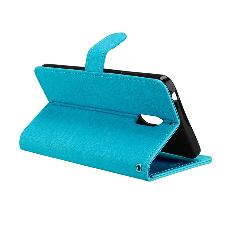 Pure Color Crazy Horse Wallet Stand Protective Leather Mobile Phone Cover for Nokia 6 - Blue-14