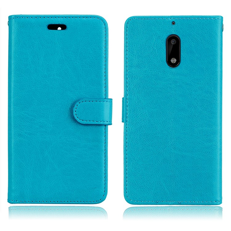 Pure Color Crazy Horse Wallet Stand Protective Leather Mobile Phone Cover for Nokia 6 - Blue-2