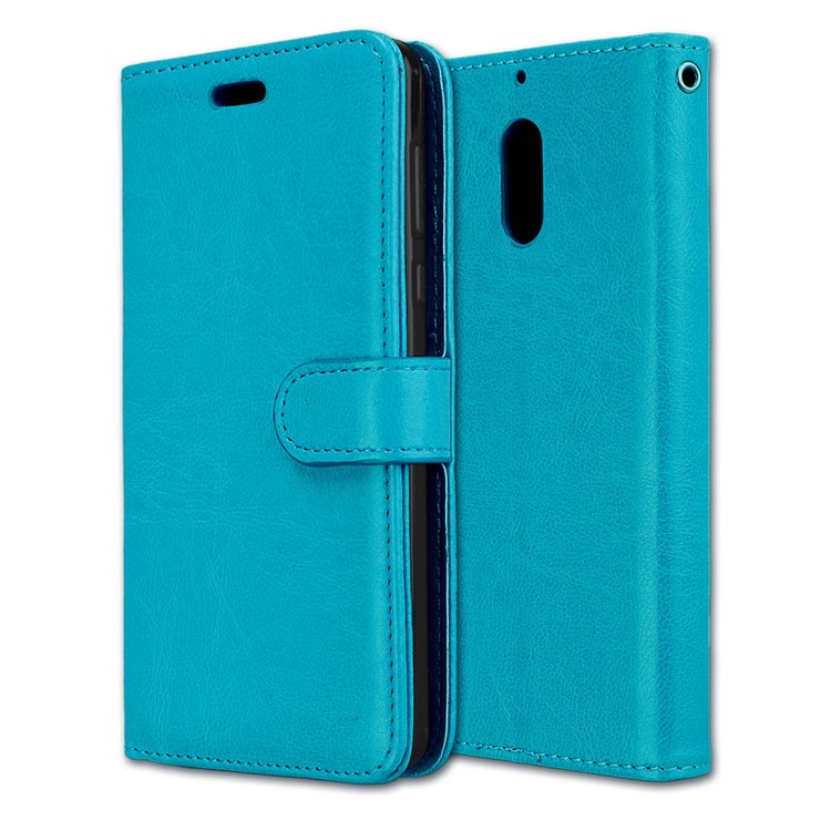 Pure Color Crazy Horse Wallet Stand Protective Leather Mobile Phone Cover for Nokia 6 - Blue-3