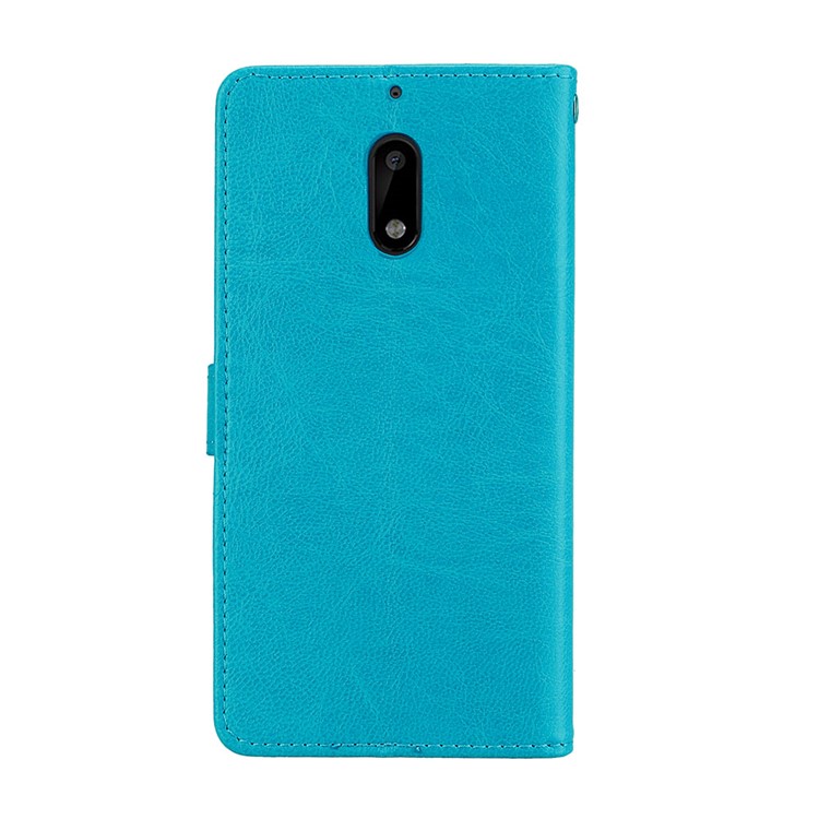 Pure Color Crazy Horse Wallet Stand Protective Leather Mobile Phone Cover for Nokia 6 - Blue-5