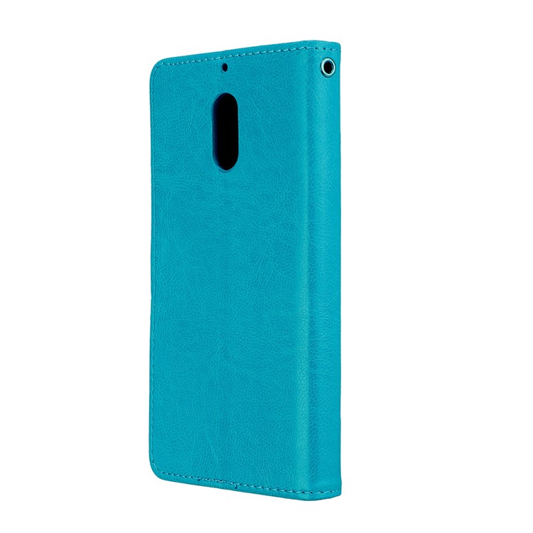 Pure Color Crazy Horse Wallet Stand Protective Leather Mobile Phone Cover for Nokia 6 - Blue-8