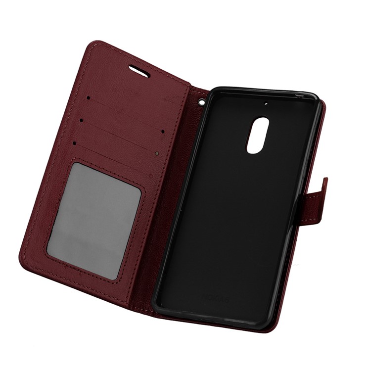 Pure Color Crazy Horse Wallet Stand Protective Leather Cell Phone Cover for Nokia 6 - Brown-10