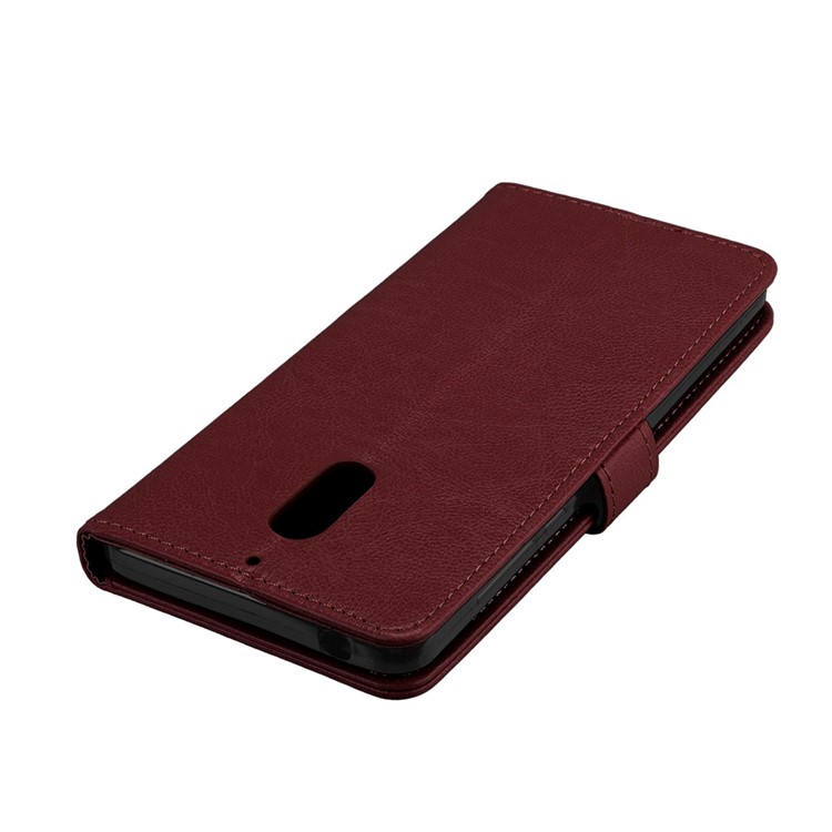 Pure Color Crazy Horse Wallet Stand Protective Leather Cell Phone Cover for Nokia 6 - Brown-12