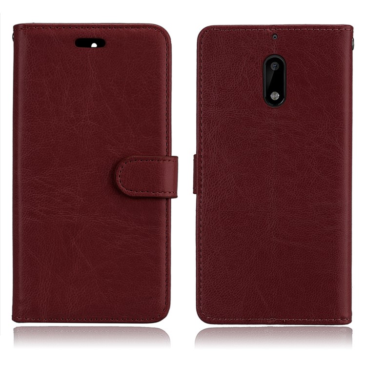 Pure Color Crazy Horse Wallet Stand Protective Leather Cell Phone Cover for Nokia 6 - Brown-2