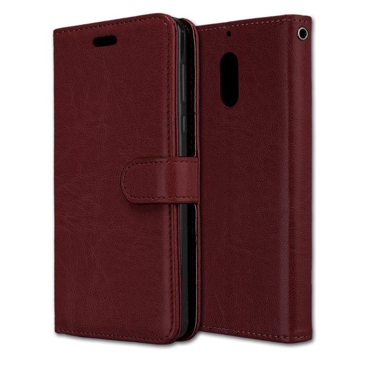 Pure Color Crazy Horse Wallet Stand Protective Leather Cell Phone Cover for Nokia 6 - Brown-3