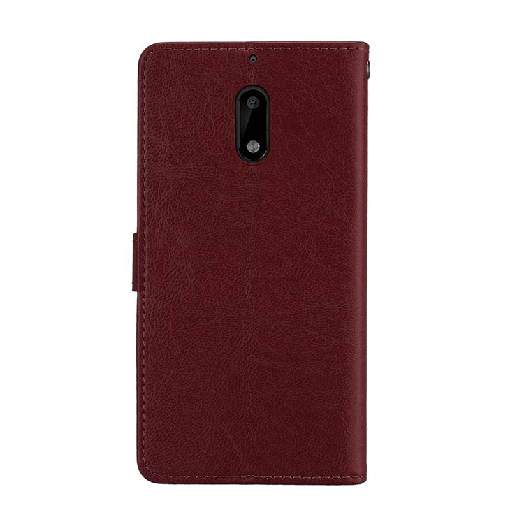 Pure Color Crazy Horse Wallet Stand Protective Leather Cell Phone Cover for Nokia 6 - Brown-5
