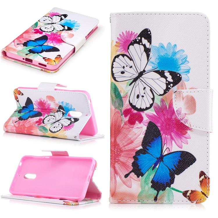 Pattern Printing Leather Wallet Case for Nokia 6 - Vivid Butterflies-1