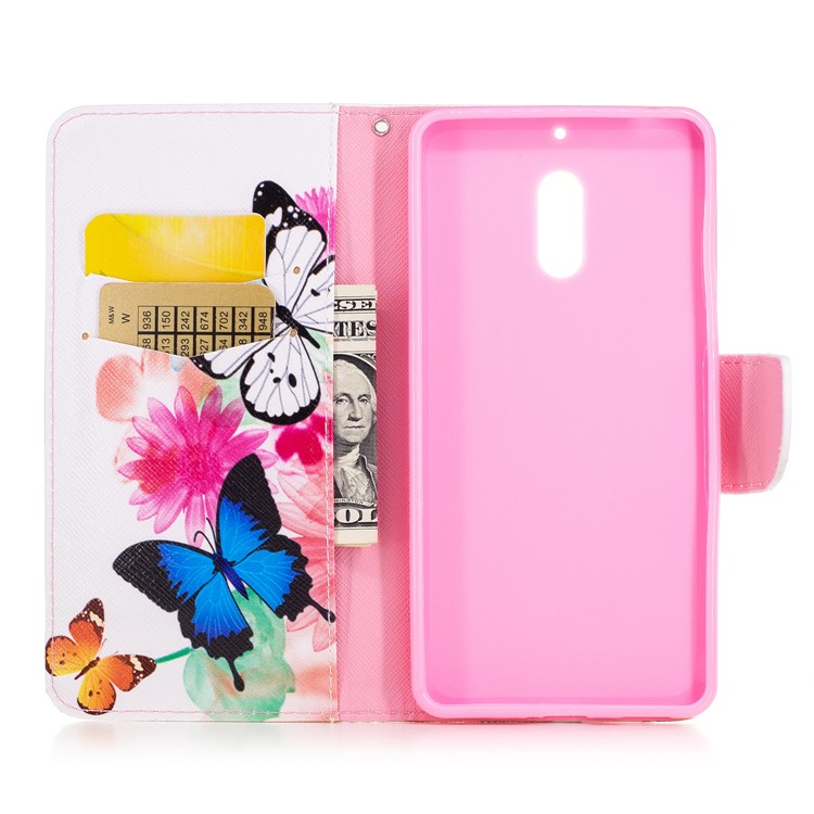 Pattern Printing Leather Wallet Case for Nokia 6 - Vivid Butterflies-8