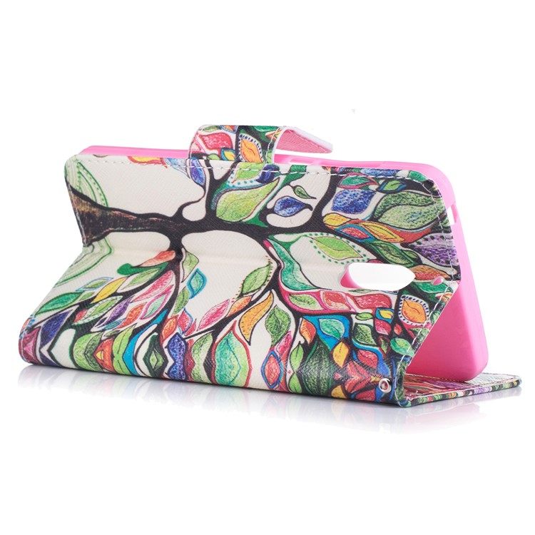 Pattern Printing Leather Wallet Cover for Nokia 6 - Colorized Tree-4