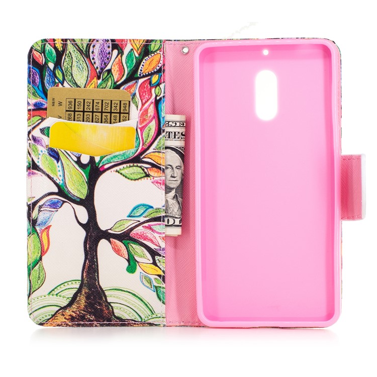 Pattern Printing Leather Wallet Cover for Nokia 6 - Colorized Tree-8