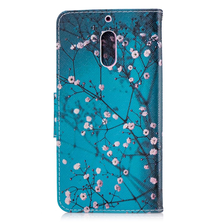 Pattern Printing Leather Card Holder Case for Nokia 6 - Tree with Flowers-3