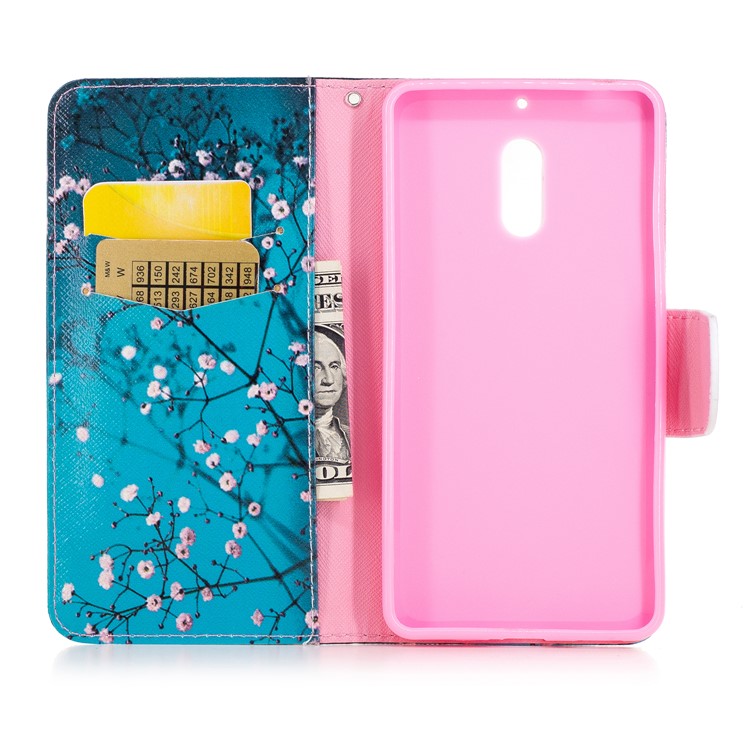 Pattern Printing Leather Card Holder Case for Nokia 6 - Tree with Flowers-8