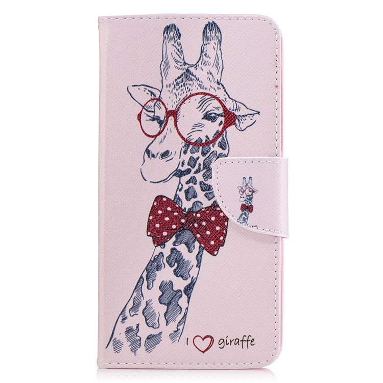 Pattern Printing Wallet Leather Stand Case for Nokia 6 - Adorable Giraffe Wearing Glasses-2