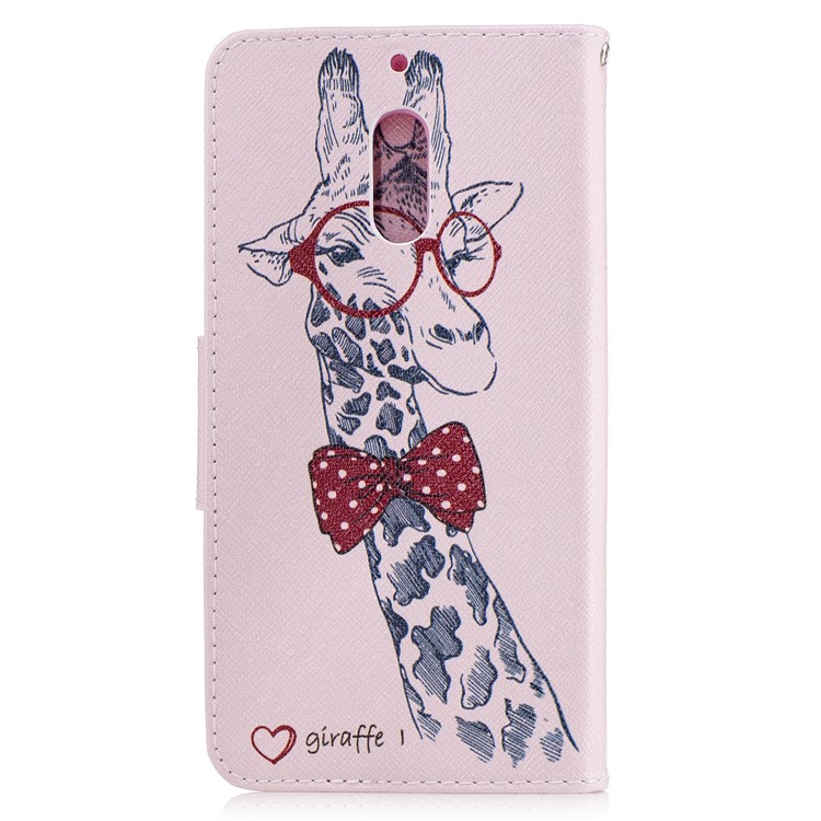 Pattern Printing Wallet Leather Stand Case for Nokia 6 - Adorable Giraffe Wearing Glasses-3