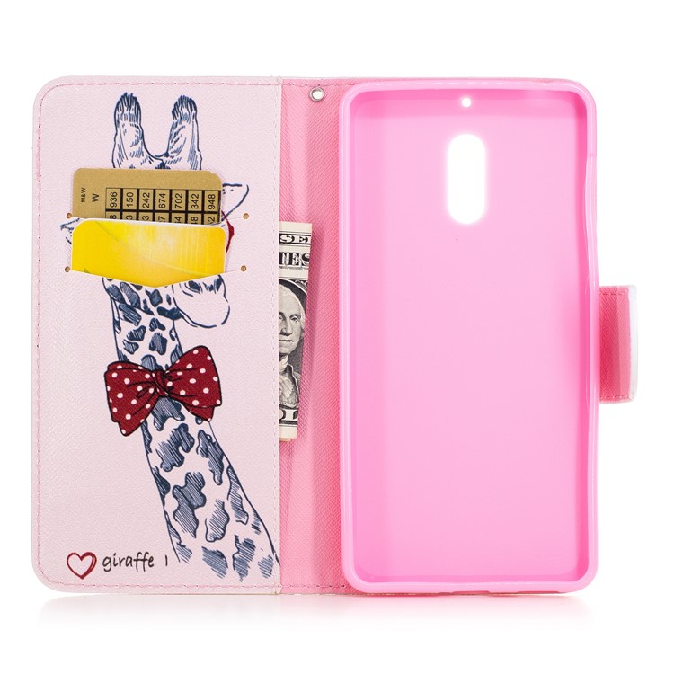 Pattern Printing Wallet Leather Stand Case for Nokia 6 - Adorable Giraffe Wearing Glasses-8