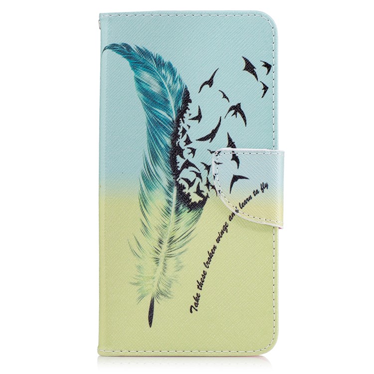 Pattern Printing Wallet Leather Stand Cover for Nokia 6 - Feather Pattern-2