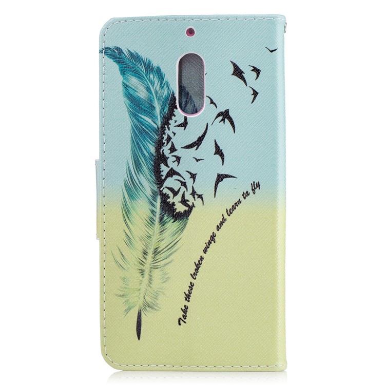 Pattern Printing Wallet Leather Stand Cover for Nokia 6 - Feather Pattern-3