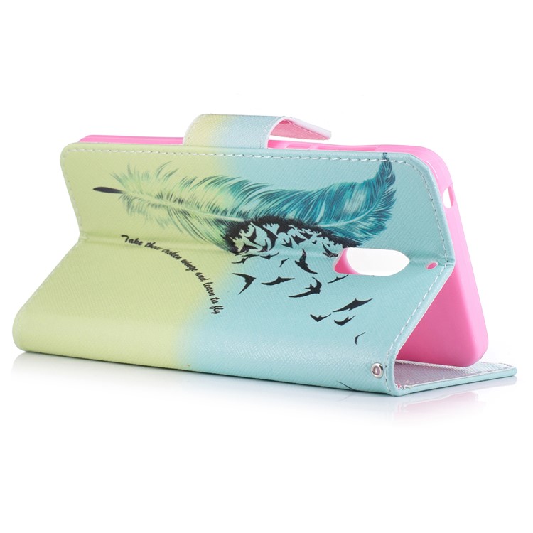 Pattern Printing Wallet Leather Stand Cover for Nokia 6 - Feather Pattern-4