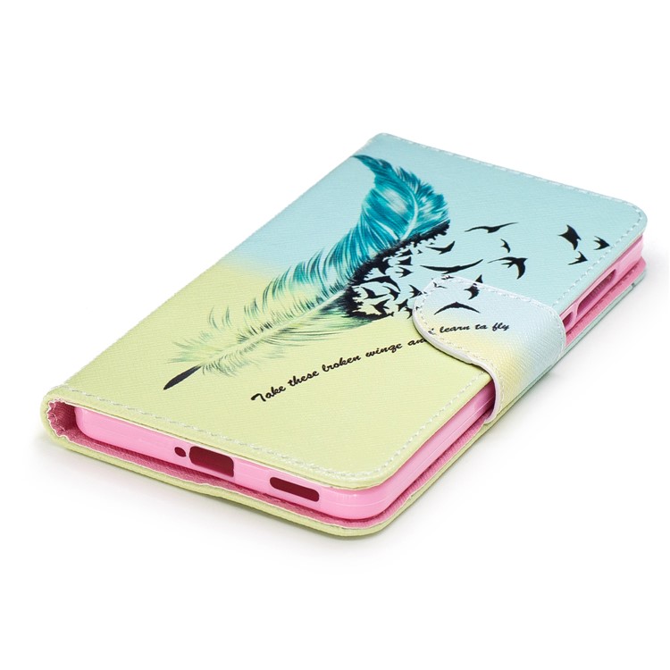 Pattern Printing Wallet Leather Stand Cover for Nokia 6 - Feather Pattern-6
