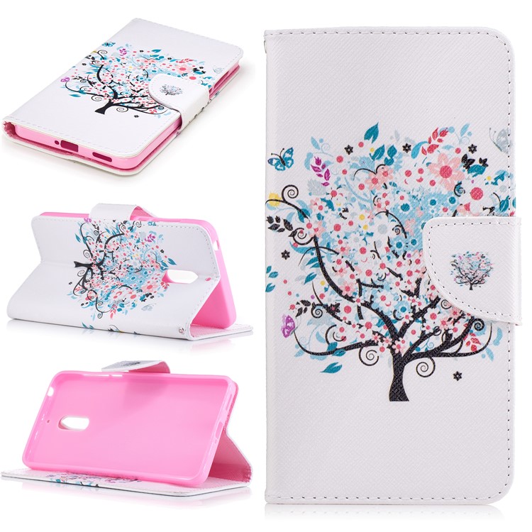 Pattern Printing Magnetic Leather Wallet Case for Nokia 6 - Colorized Tree-1