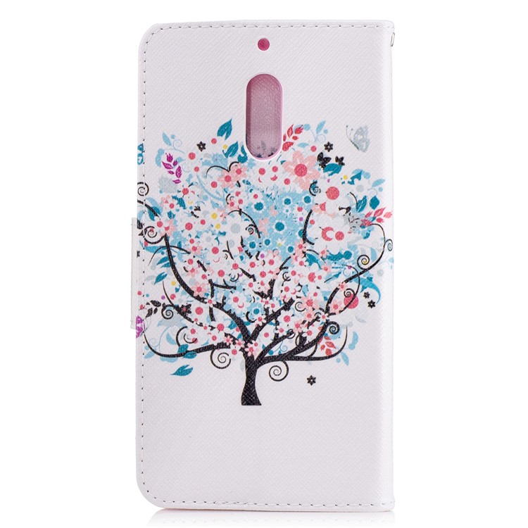 Pattern Printing Magnetic Leather Wallet Case for Nokia 6 - Colorized Tree-3
