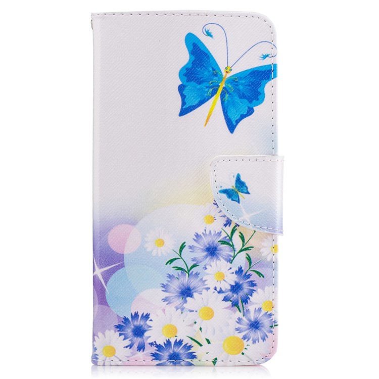Pattern Printing Phone Leather Wallet Case for Nokia 6 - Blue Butterfly and Flowers-2