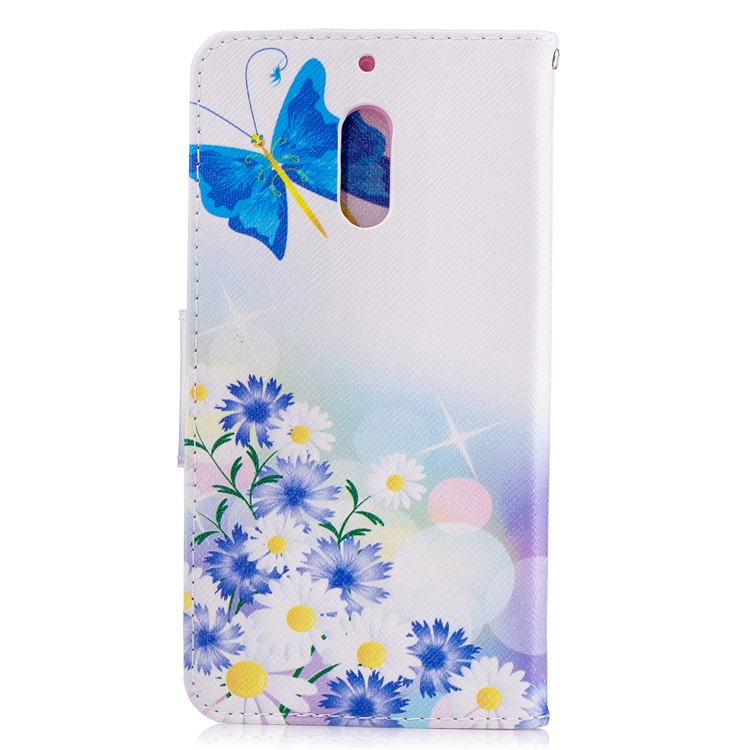 Pattern Printing Phone Leather Wallet Case for Nokia 6 - Blue Butterfly and Flowers-3