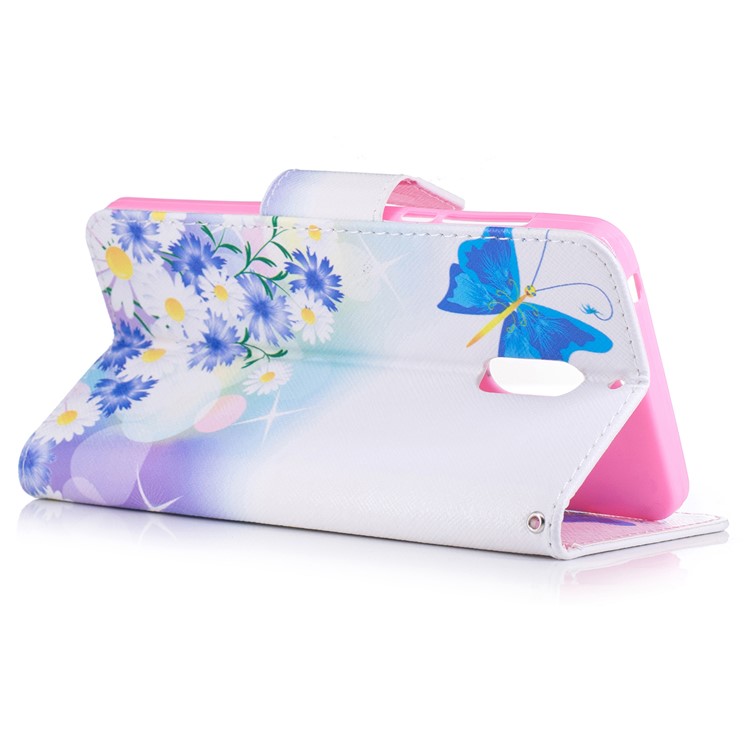 Pattern Printing Phone Leather Wallet Case for Nokia 6 - Blue Butterfly and Flowers-4