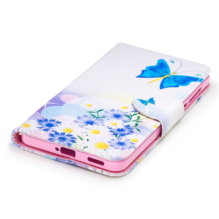 Pattern Printing Phone Leather Wallet Case for Nokia 6 - Blue Butterfly and Flowers-6
