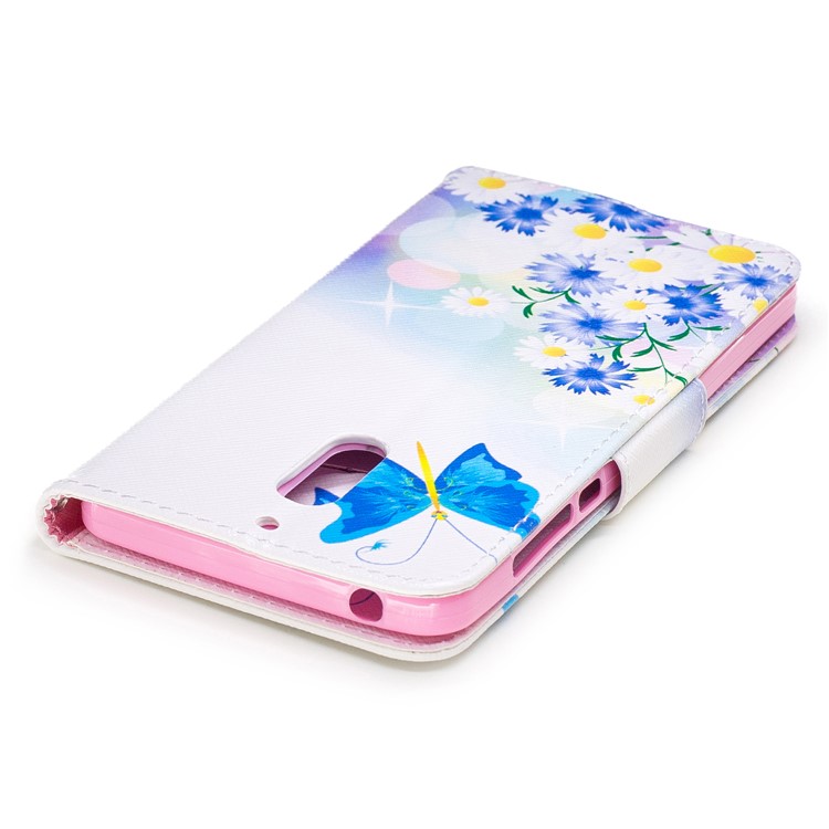 Pattern Printing Phone Leather Wallet Case for Nokia 6 - Blue Butterfly and Flowers-7