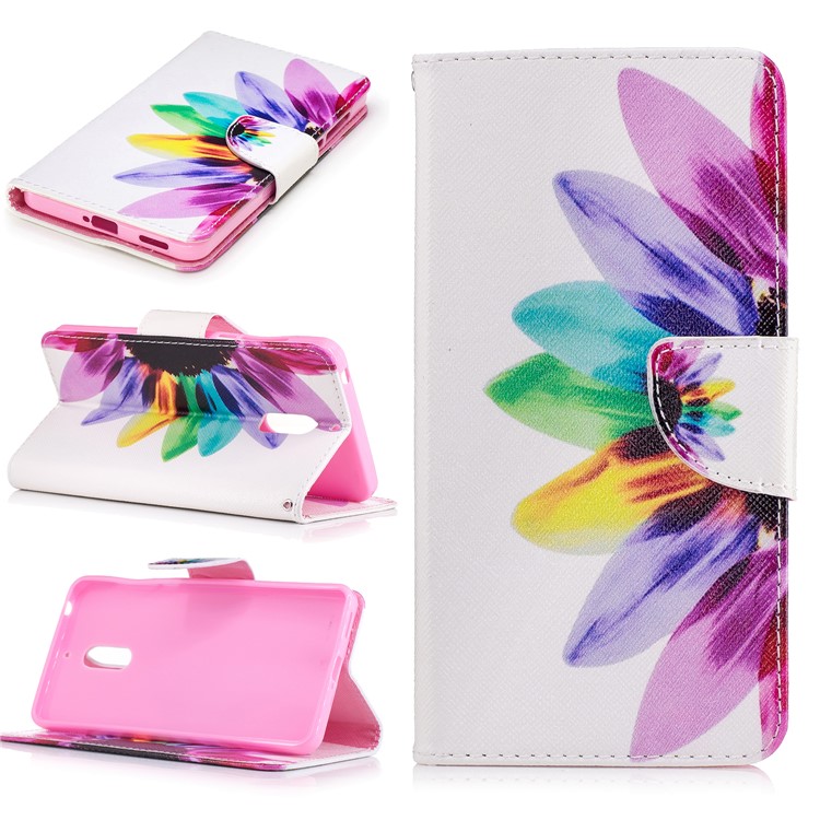 Pattern Printing PU Leather Wallet Case for Nokia 6 - Colorful Petals-1