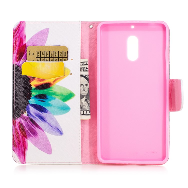 Pattern Printing PU Leather Wallet Case for Nokia 6 - Colorful Petals-8
