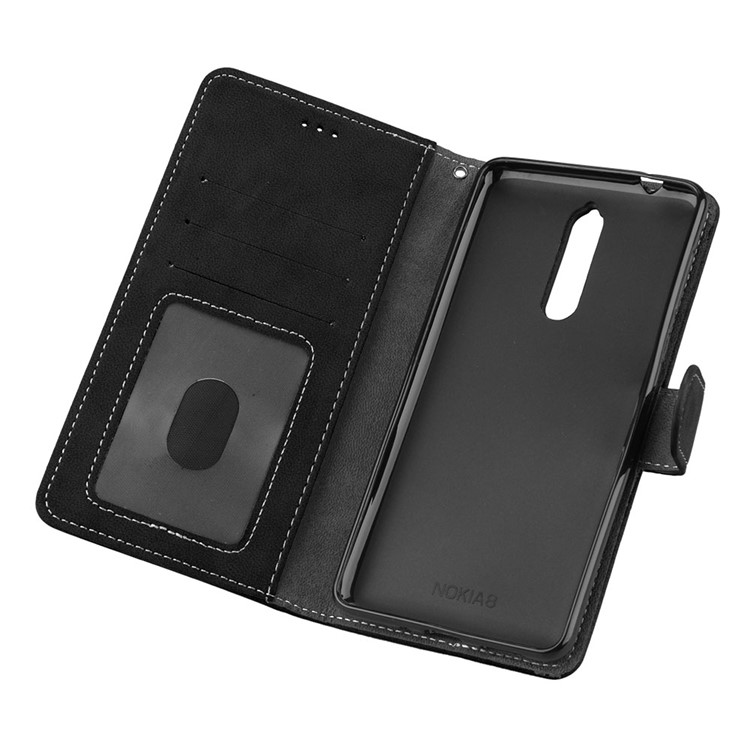 Matte Surface PU Leather 3 Card Slots Wallet Stand Phone Accessory Case for Nokia 8 - Black-10