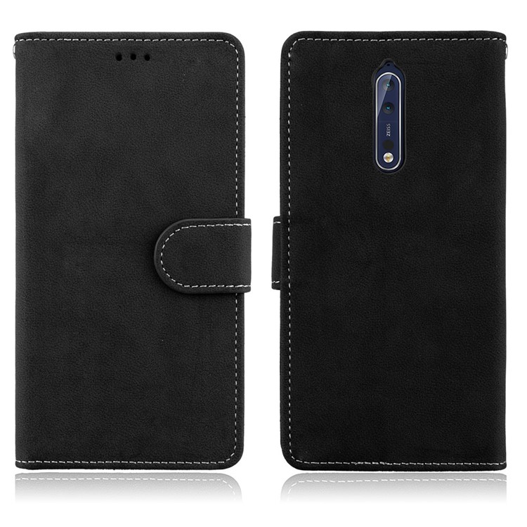 Matte Surface PU Leather 3 Card Slots Wallet Stand Phone Accessory Case for Nokia 8 - Black-2